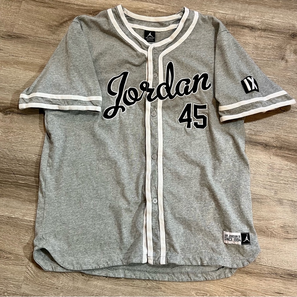 NIKE AIR JORDAN IX 9 BARONS #45 BASEBALL JERSEY GREY RARE 621610-063 SIZE XXL